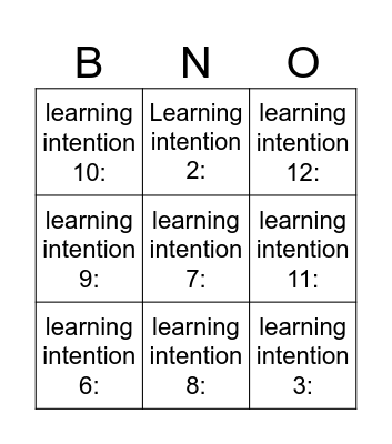 Introduction to term 3 learning: Bingo Card