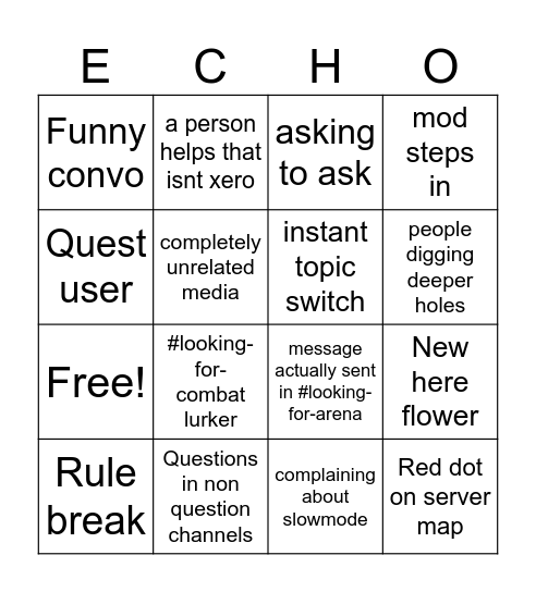 ECL chat bingo Card