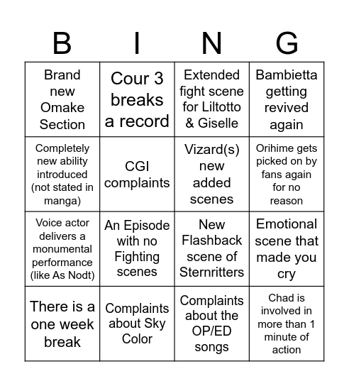 Untitled Bingo Card