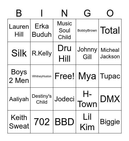 90's R&B Bingo Card