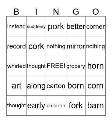 Lesson 28 Bingo Card