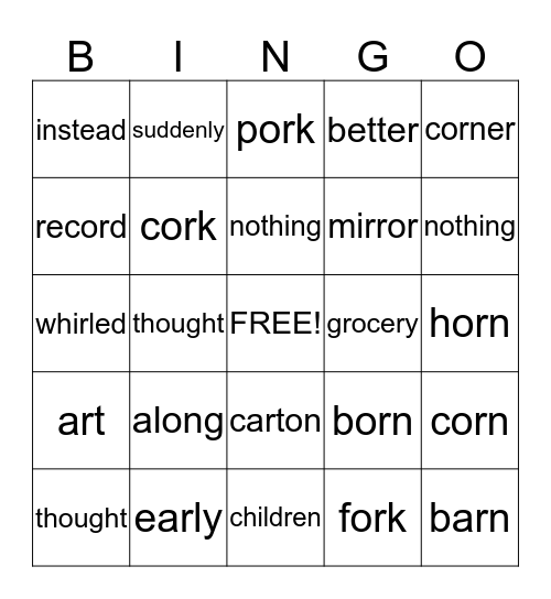 Lesson 28 Bingo Card
