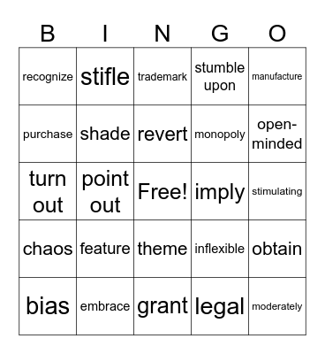 Vocabulary Bingo Card