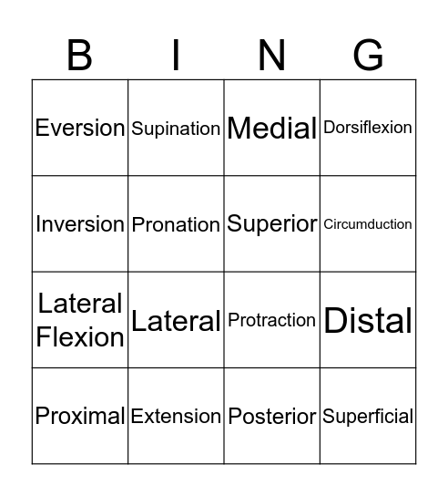 Movements and Directions Bingo Card