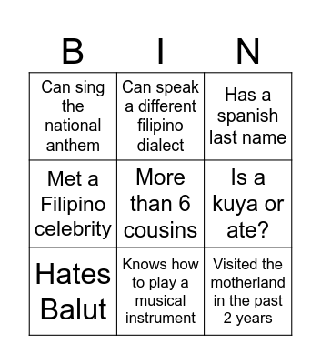 Get To Know Your Kabayan Bingo Card