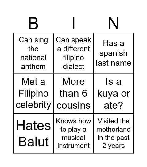 Get To Know Your Kabayan Bingo Card