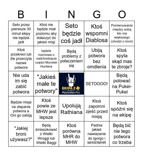 Ekipa z +  Monster Hunter Rise Bingo Card