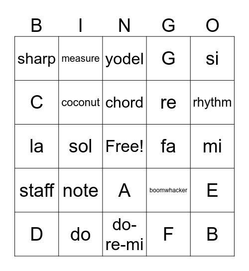 Music Bingo Card