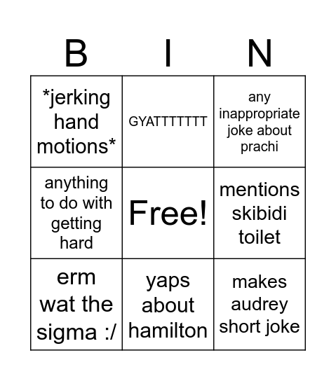 Wilbur bingo :)) Bingo Card