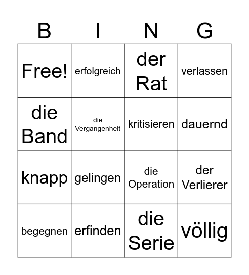 Wortschatz Lektion 2 Bingo Card