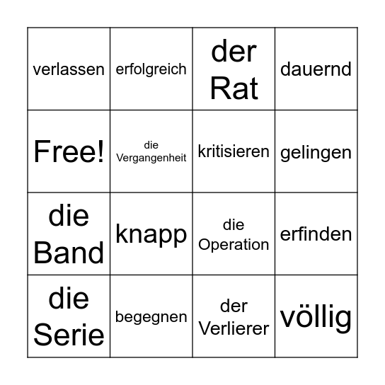 Wortschatz Lektion 2 Bingo Card