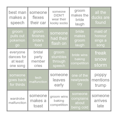 our wedding Bingo Card