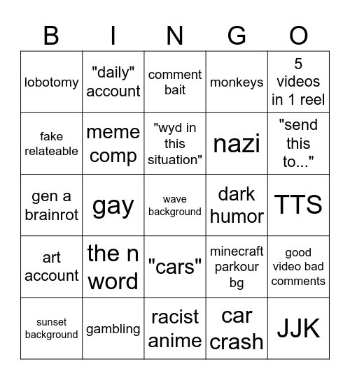 insta reels Bingo Card