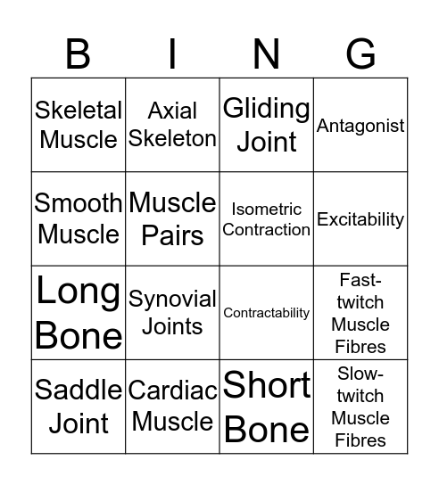 Musculoskeletal Bingo Card