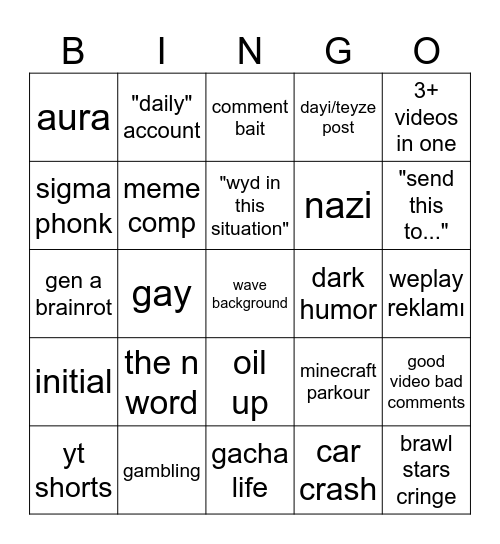 insta reels Bingo Card