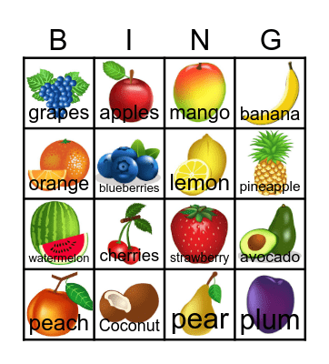 FRUITS Bingo Card