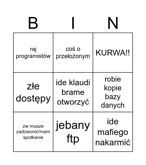 eryk praca bingo Card