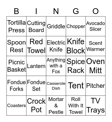 Bridal Gift Bingo  Bingo Card