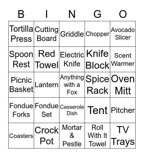 Bridal Gift Bingo  Bingo Card