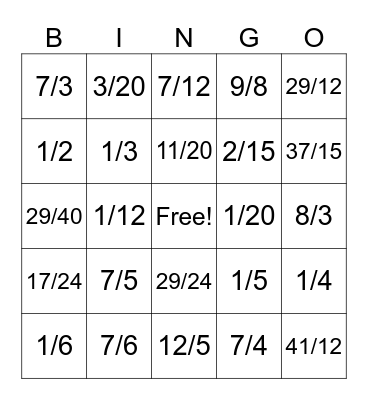 Subtracting fractions Bingo Card