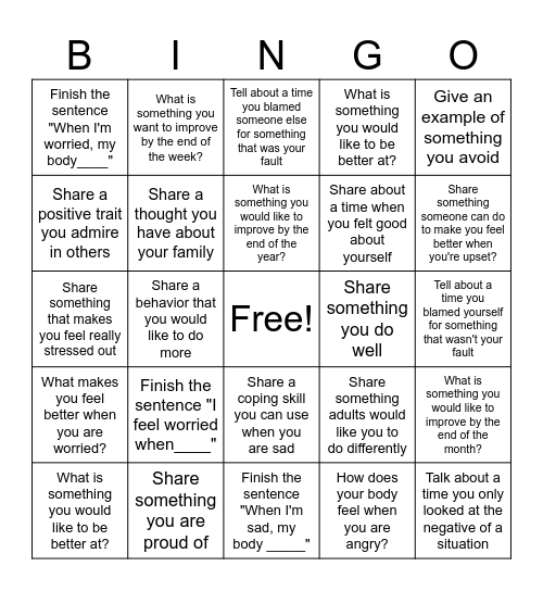 Cognitive Behavioral Therapy BINGO Card