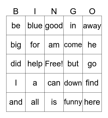 The Complete Book of Sight Words (Level A) Bingo Card