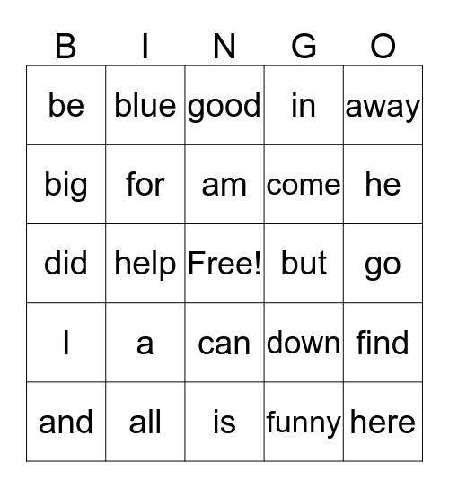 The Complete Book of Sight Words (Level A) Bingo Card