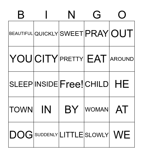 GRAMMAR Bingo Card