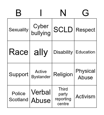 Hate Crime Bingo Card