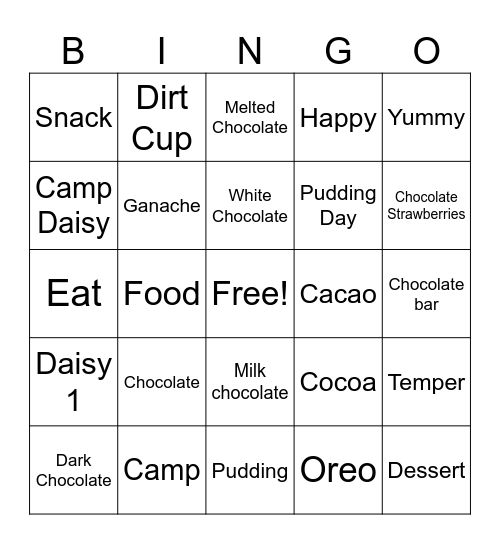 Chocolate Bingo Card