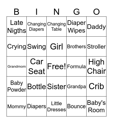 IT' A GIRL Bingo Card