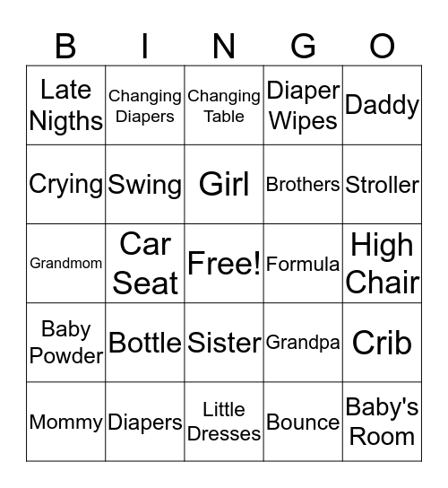 IT' A GIRL Bingo Card