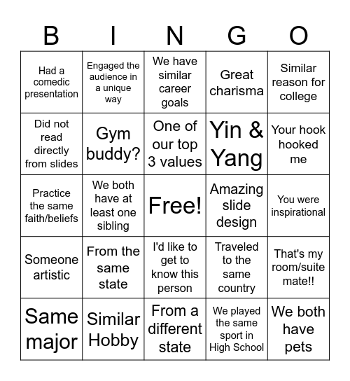 About Me Presentations Bingo Card