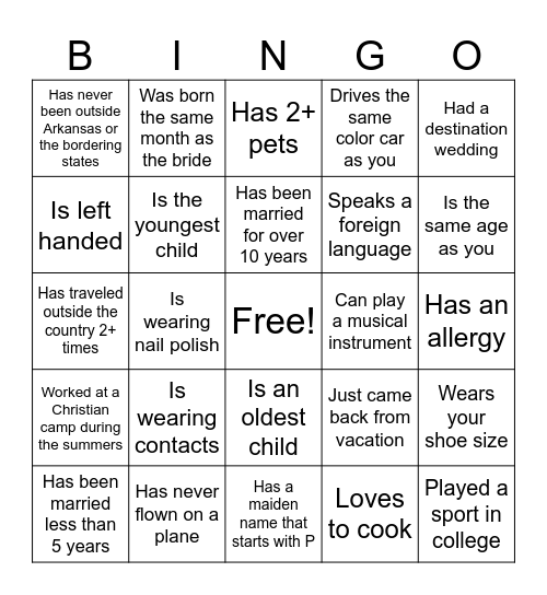 Find the Guest Bingo Card