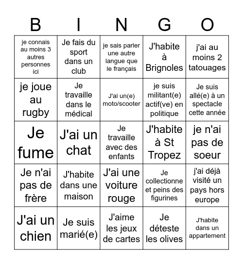 ALC BINGO HUMAIN - L'école de français Bingo Card