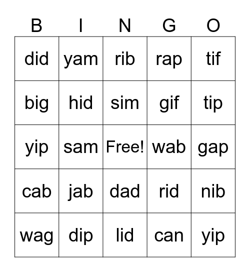 Vowel bingo! Bingo Card