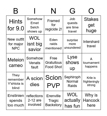 DAWNTRAIL BINGO Card