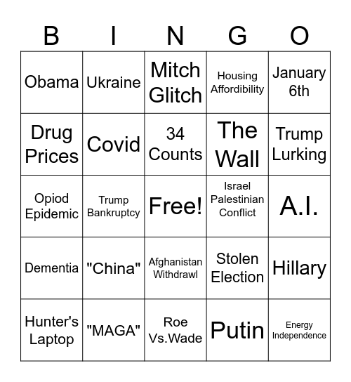 Debate Bingo Card