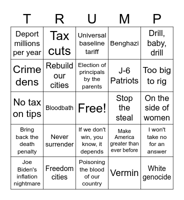 2024 Debate Bingo Card