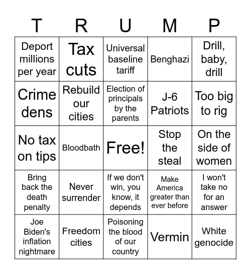 2024 Debate Bingo Card