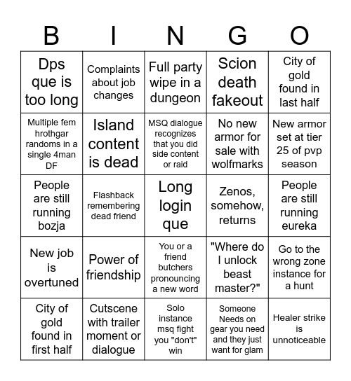 Dawntrail Bingo Card