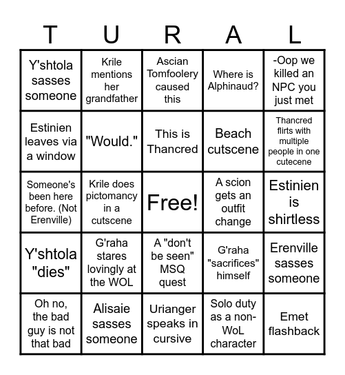 Dawntrail Bingo Card