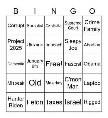 Presidential Debate Bingo Card