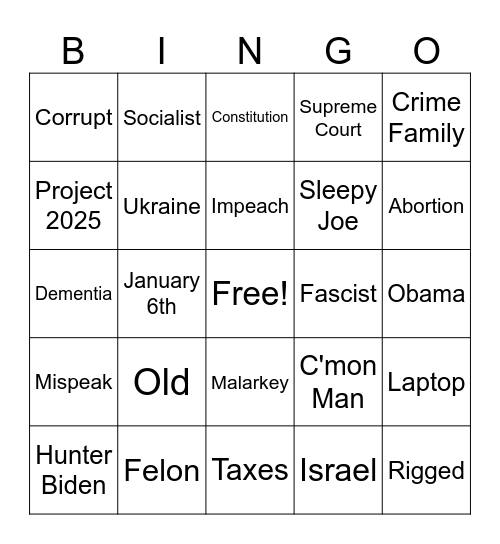 Presidential Debate Bingo Card