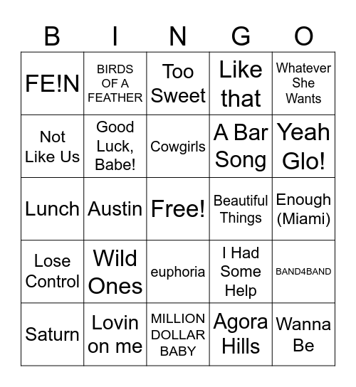 BILLBOARD HOT 100! Bingo Card