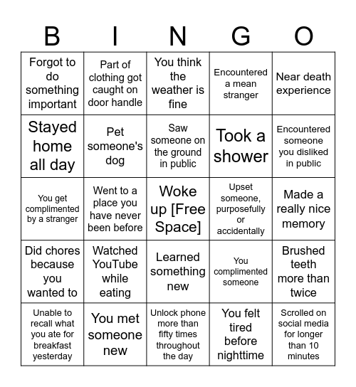 Day Bingo Card