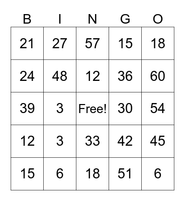 x3 MULTIPLICATION BINGO Card