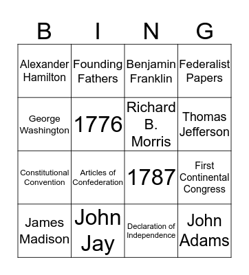 Founding Fathers  Bingo Card