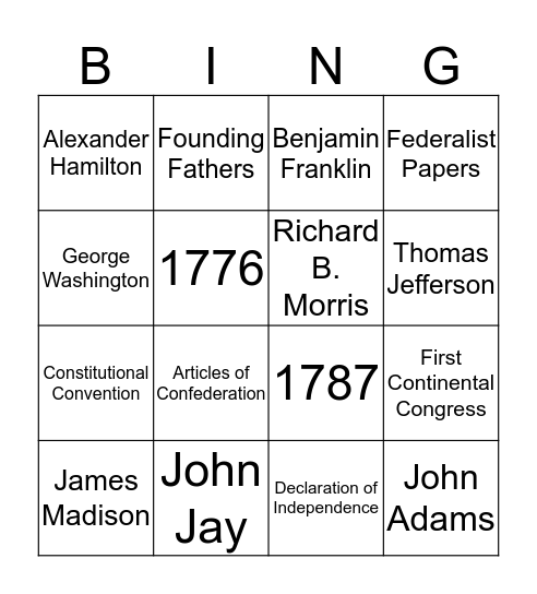 Founding Fathers  Bingo Card