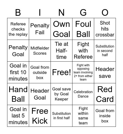 Football Buzz Bingo Card